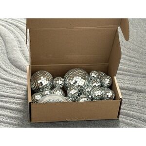 Mini Disco Balls silver Assorted Pack of 28 Party Decor ornaments cake toppers